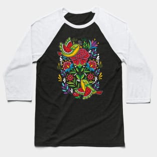 Cute Colored Birds Embroidery Effect Mex Art Baseball T-Shirt